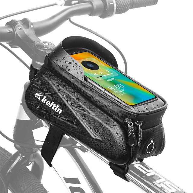 Waterproof velcro bicycle frame bag with phone holder