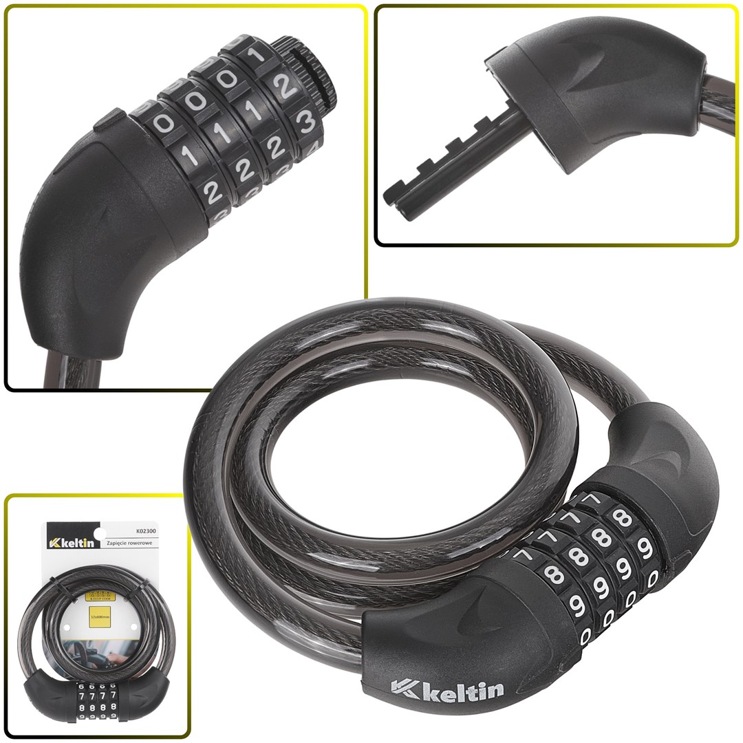 Bicycle cable lock with 4-digit combination 12x800mm