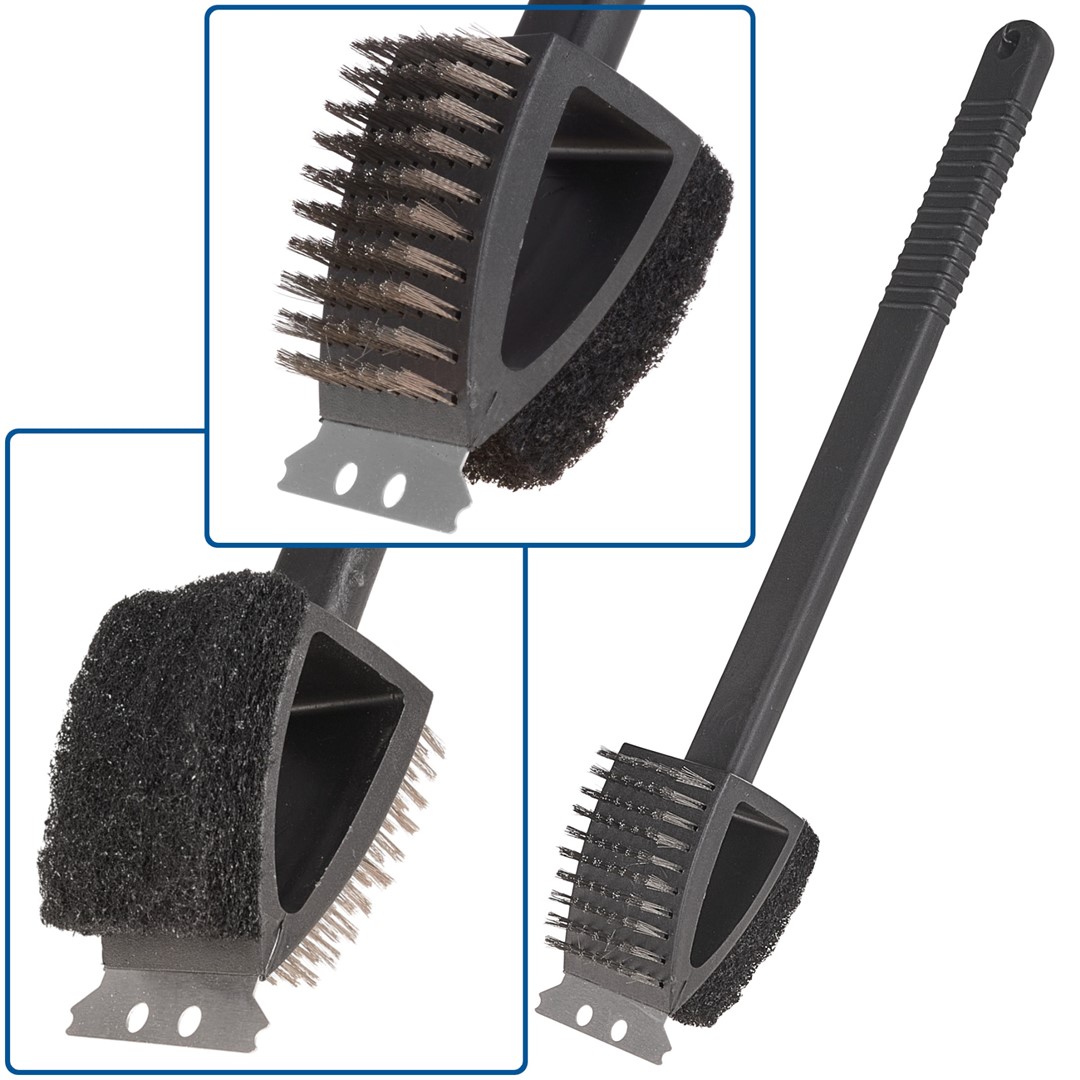 3in1 barbecue grill brush with scraper and sponge