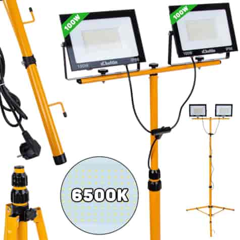 LED floodlight 2x100W with a telescopic construction tripod – cold white color 6500K