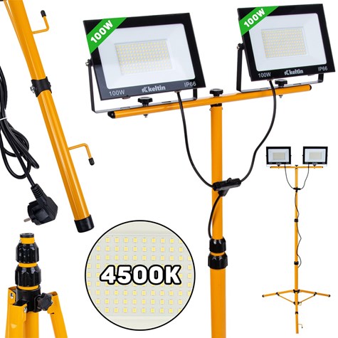 LED floodlight 2x100W with a telescopic construction tripod – neutral white color 4500K