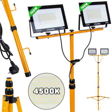 LED floodlight 2x100W with a telescopic construction tripod – neutral white color 4500K