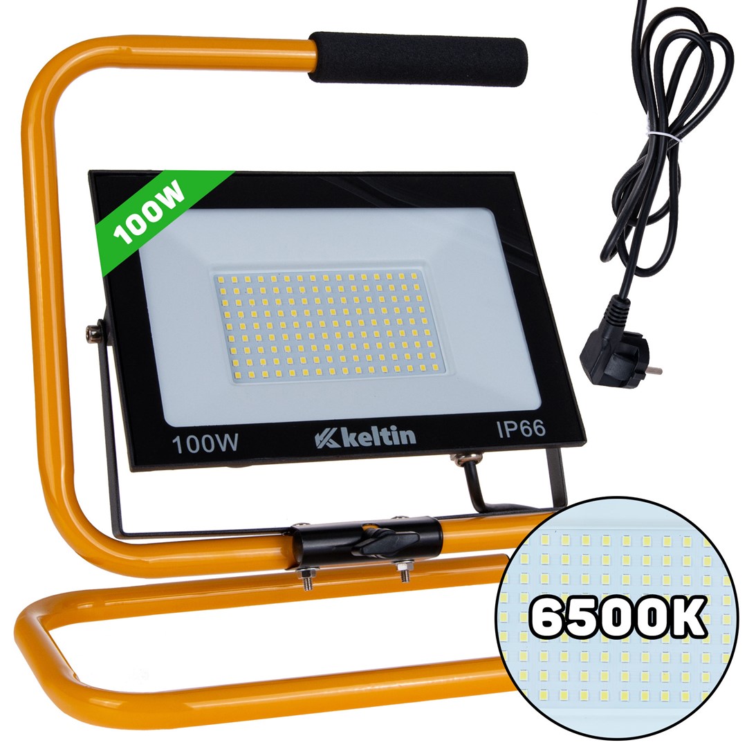 LED floodlight 100W with a construction tripod – cold white color 6500K