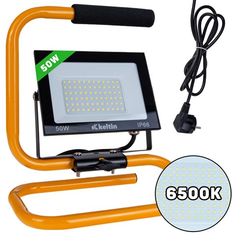 LED floodlight 50W with a construction tripod – cold white color 6500K