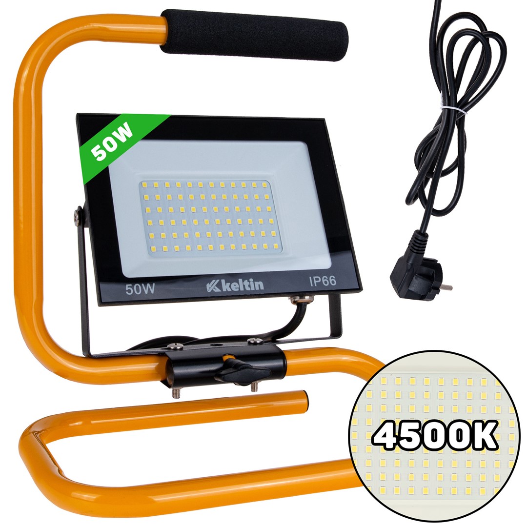 LED floodlight 50W with a construction tripod – neutral white color 4500K