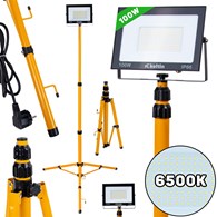 LED floodlight 100W with a telescopic construction tripod – cold white color 6500K