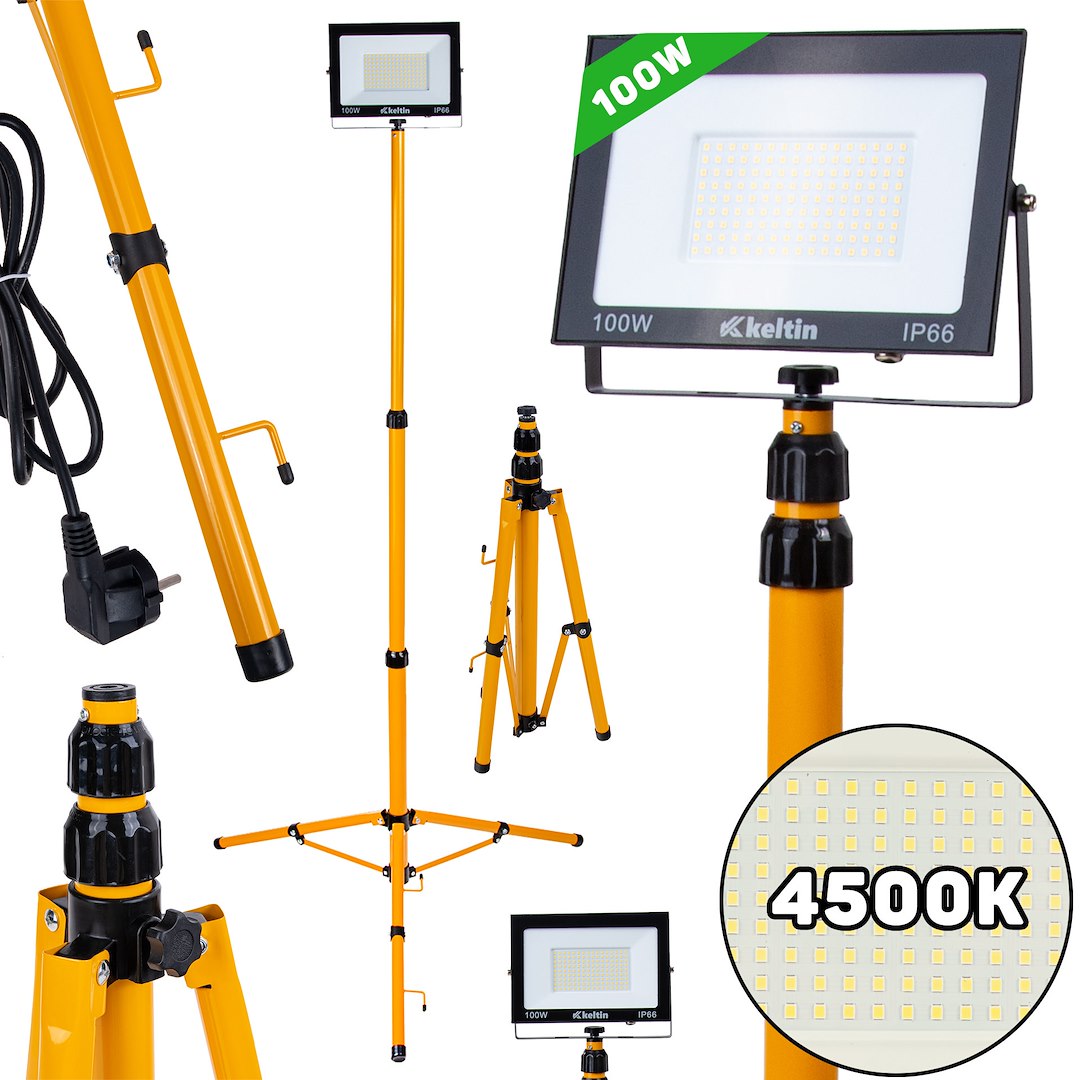 100W LED reflektor s teleskopickým konštrukčným stojanom a káblom – neutrálna biela farba 4500K (1)