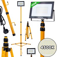 LED floodlight 100W with a telescopic construction tripod – neutral white color 4500K