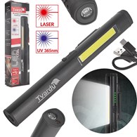 Lampa warsztatowa inspekcyjna z magnesem LED COB 5W + 3W UV laser 800mAh 400lm IP44 (100)