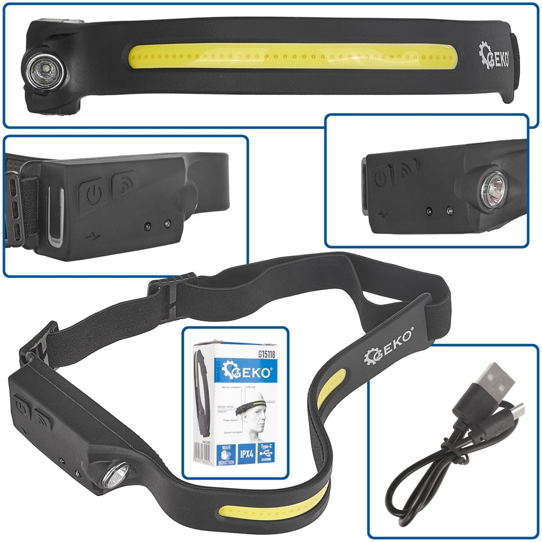 Headlamp with a motion sensor LED COB 3W + 1W XPE 1200mAh 350lm IPX4