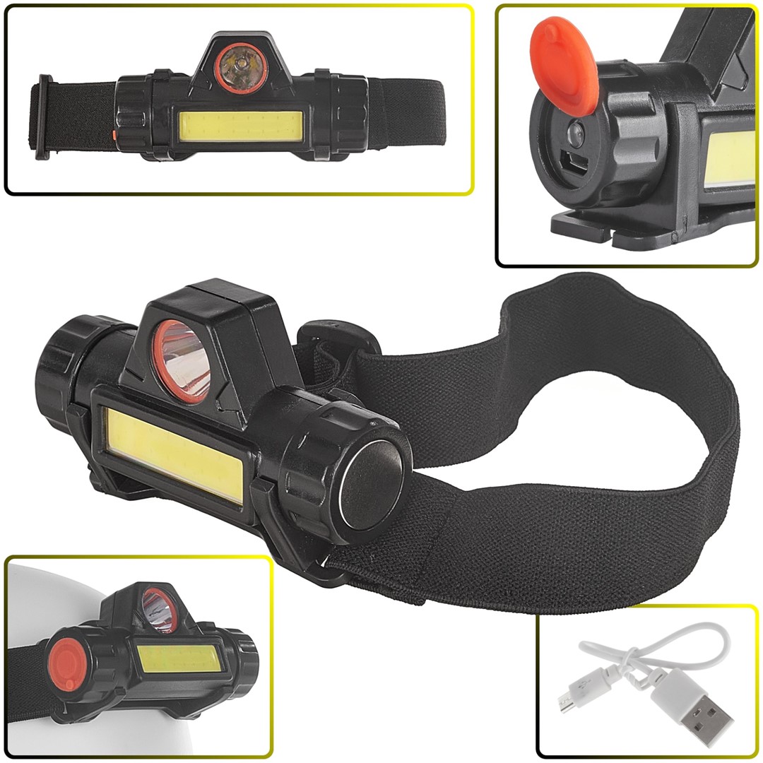 Headlamp with a rotatable head LED COB 3W + XPE 800mAh IP20