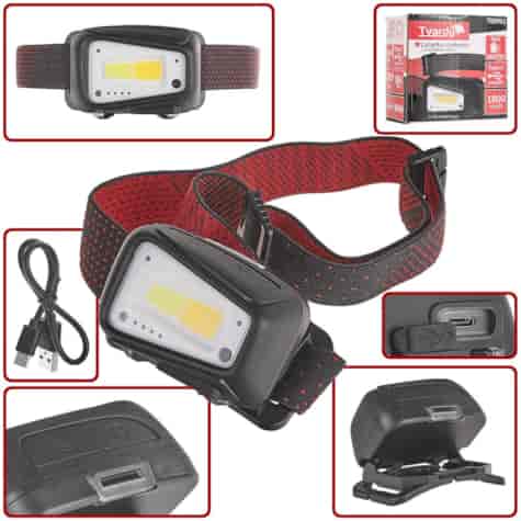 Latarka czołowa z czujnikiem ruchu LED COB 8W (5W+3W) 1800mAh 520lm IP44 (50/100)