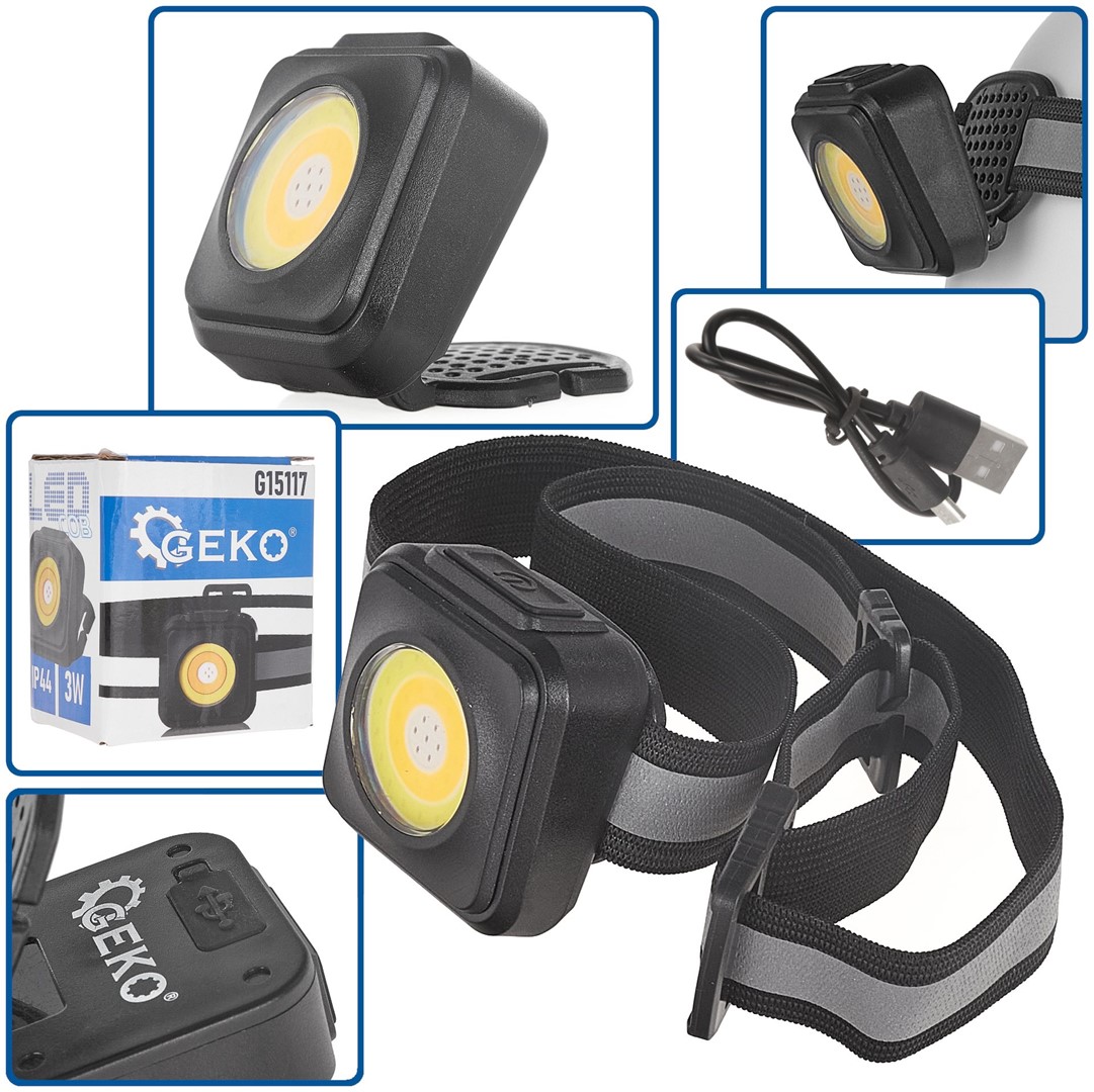 Shockproof headlamp LED COB 3W 500mAh 500lm IP44