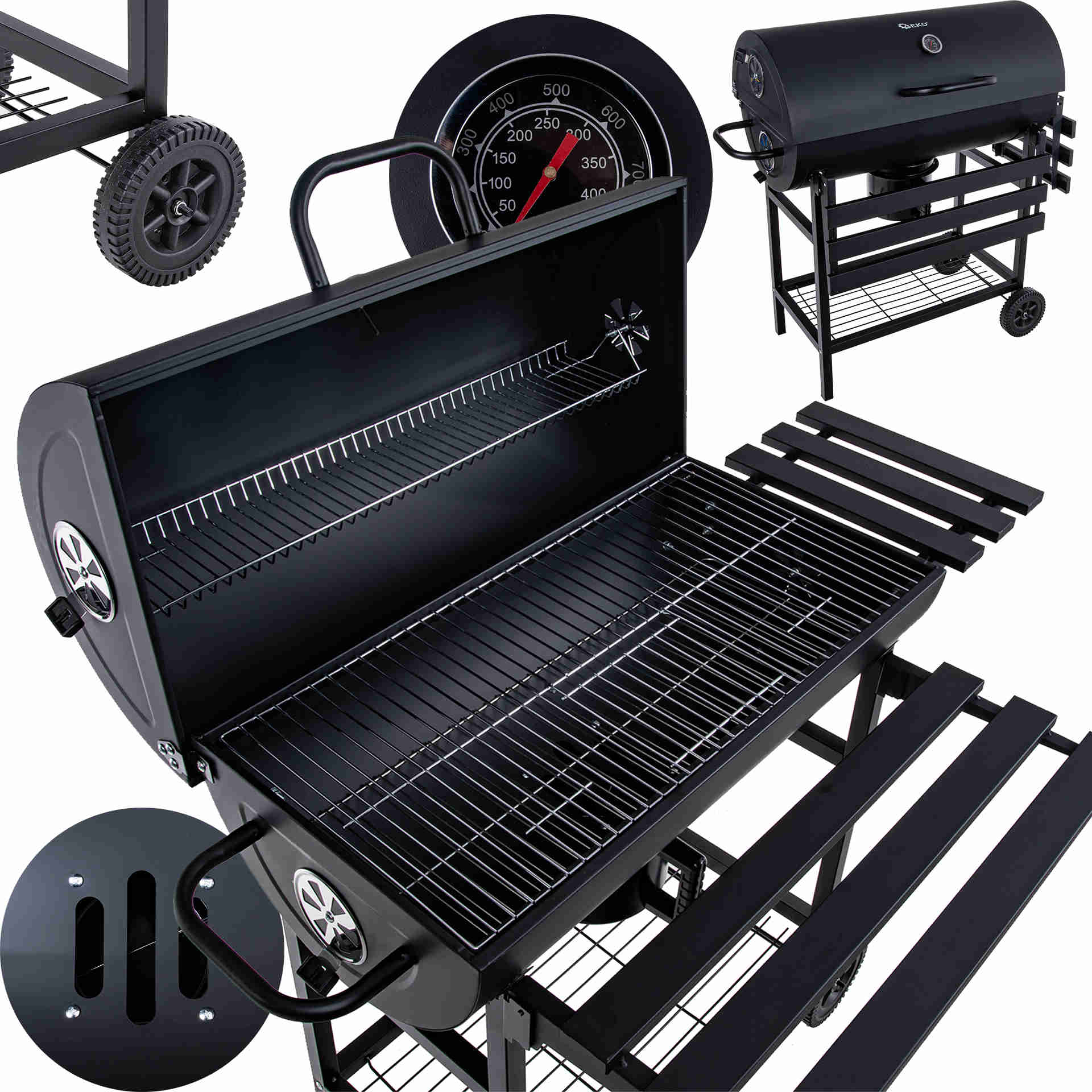 Barrel style charcoal grill with cover - grate 71x45cm