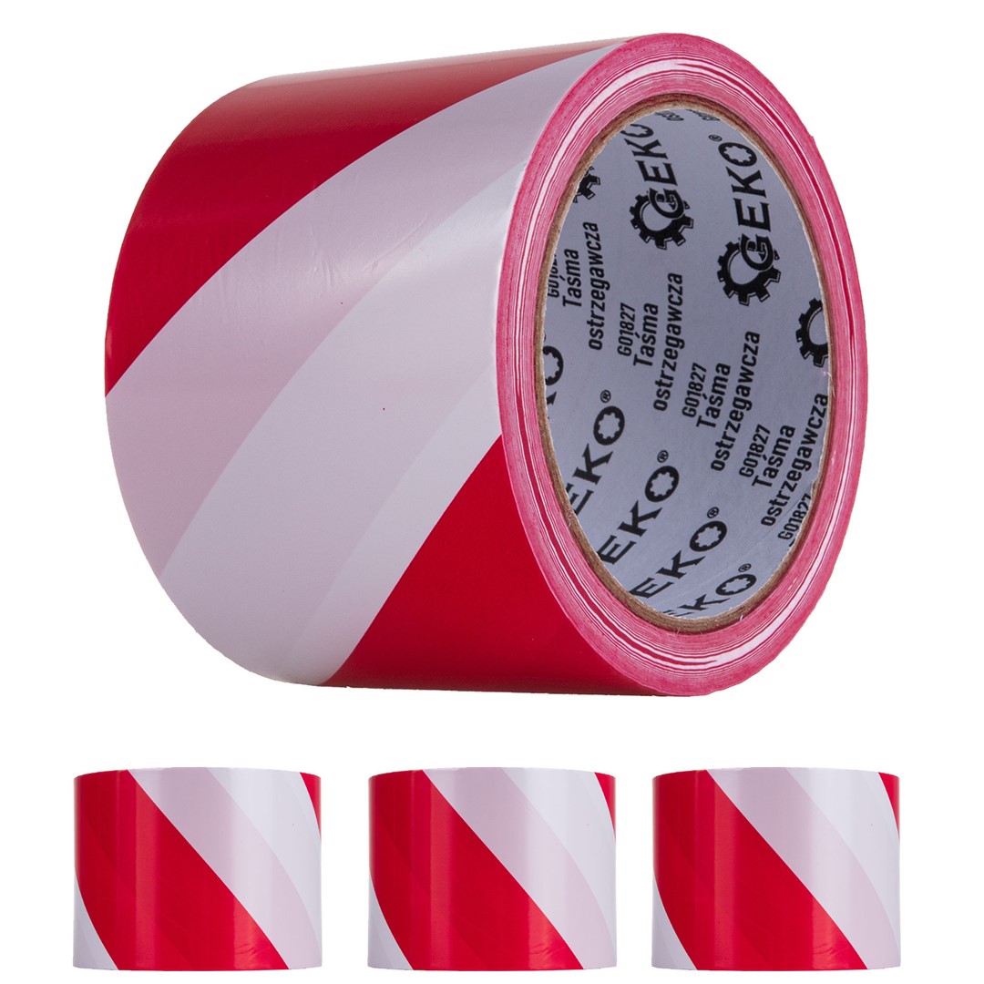 White and red warning tape 100m x 75mm