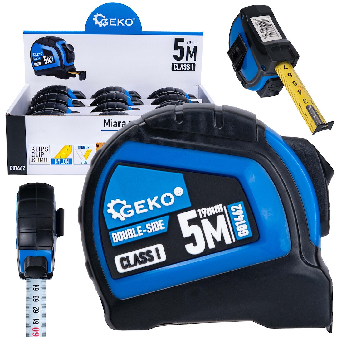 Miara zwijana nylon dwustronna z autostopem 5m/19mm KLASA I – kartonik wystawowy (12/120)