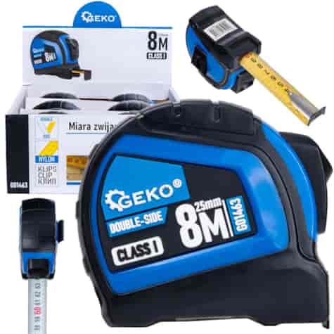Miara zwijana nylon dwustronna z autostopem 8m/25mm KLASA I – kartonik wystawowy (6/60)
