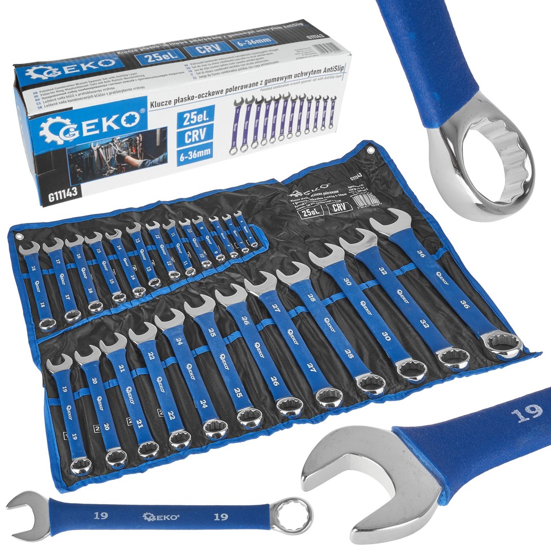 Polished Combination Wrench Spanner Set with AntiSlip Layer 6-36mm 25pcs