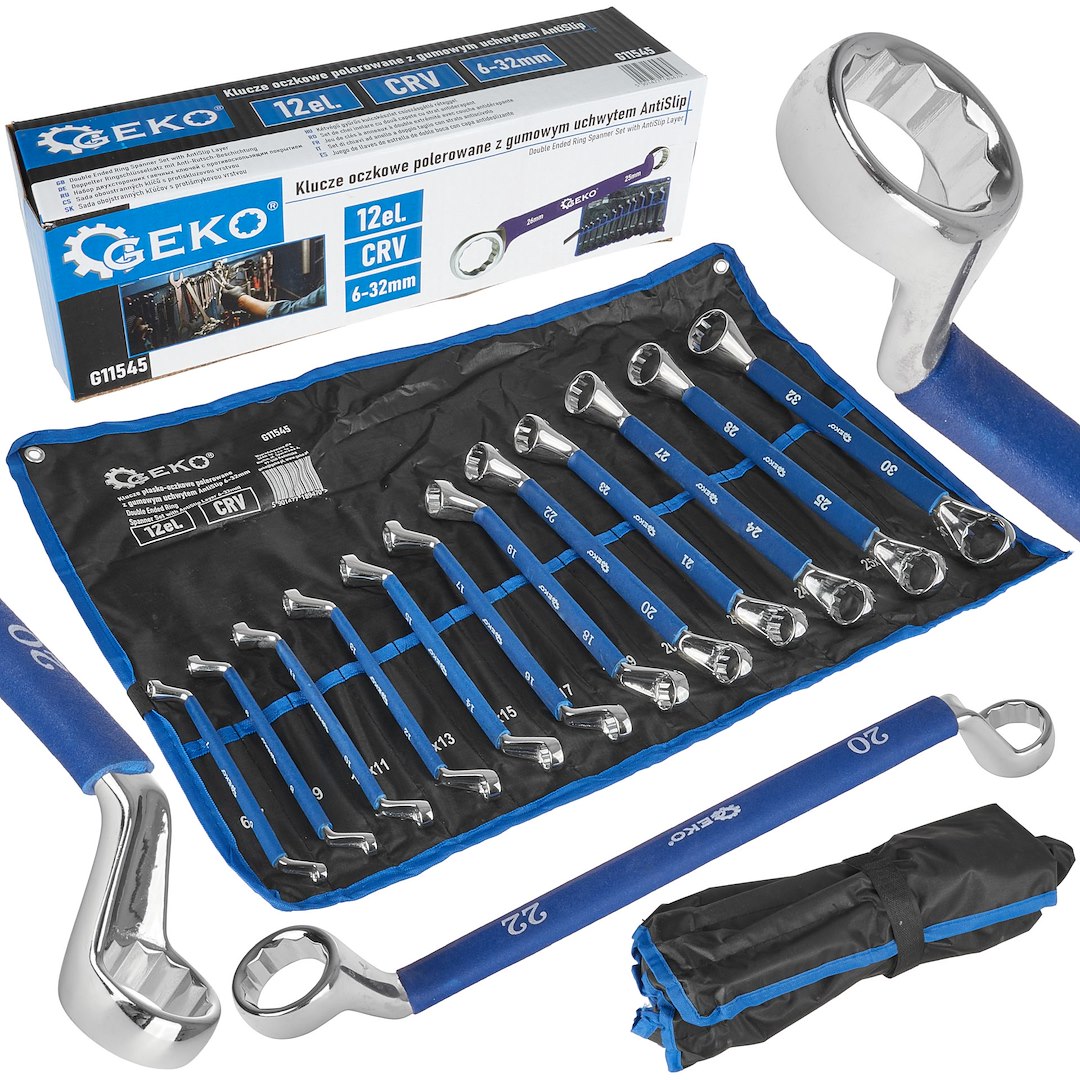 Leštené očkové kľúče s protišmykovou gumenou rukoväťou 6-32mm 12 ks. CRV (4)