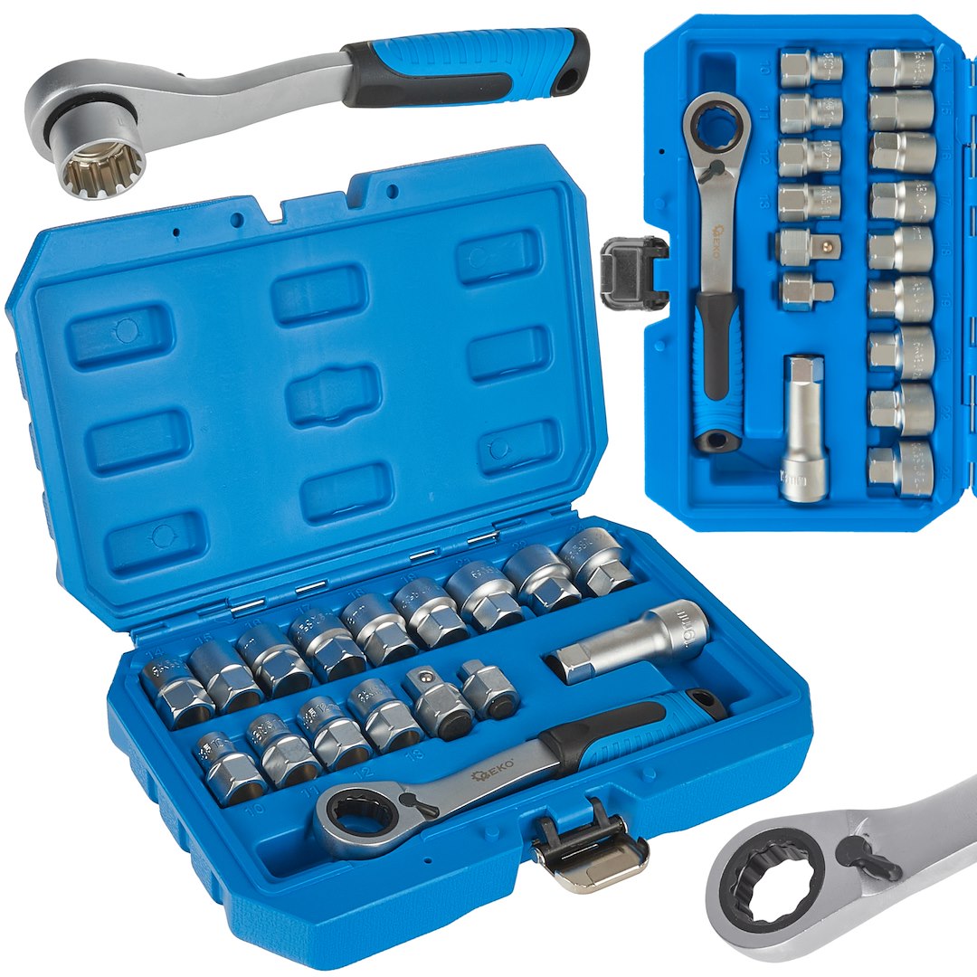 Zestaw nasadek przelotowych spline z grzechotką 10-24mm 17el. CrV