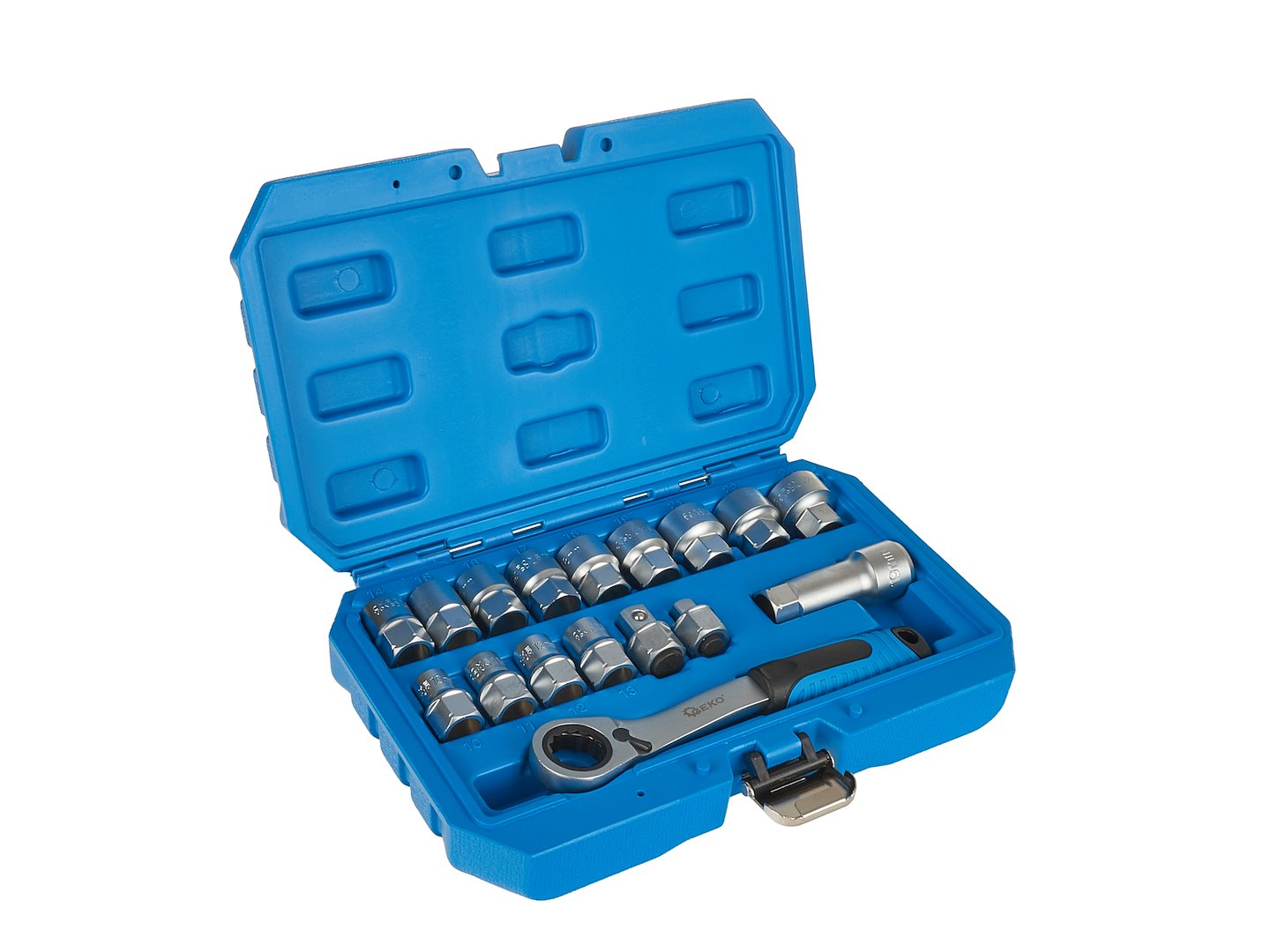 Zestaw nasadek przelotowych spline z grzechotką 10-24mm 17el. CrV