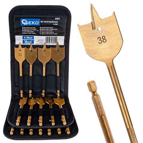 16pcs spade drills set in a case 6-38mm