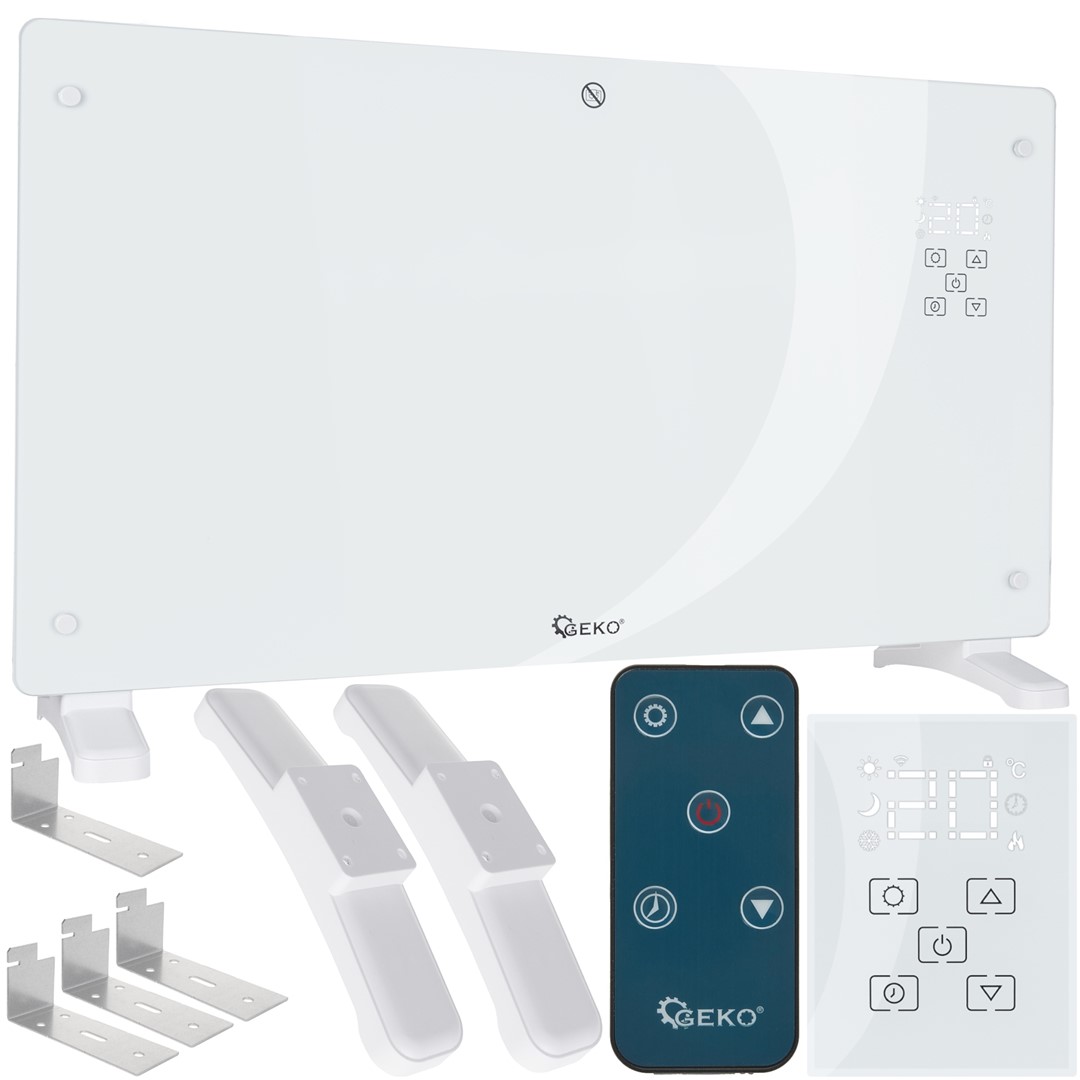 Glass convector heater with LCD, remote control and WiFi 2500W (white)