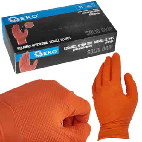 Rękawice nitrylowe SOLID GRIP 50szt. r. M pomarańczowe (10)