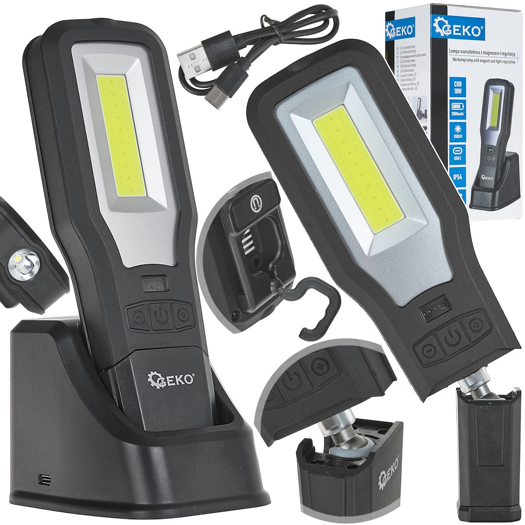 Powerbank darbnīcas lampa ar magnētu un gaismas regulējumu + uzlādes stacija LED COB 10W + 5W 2000mAh 550lm IP54