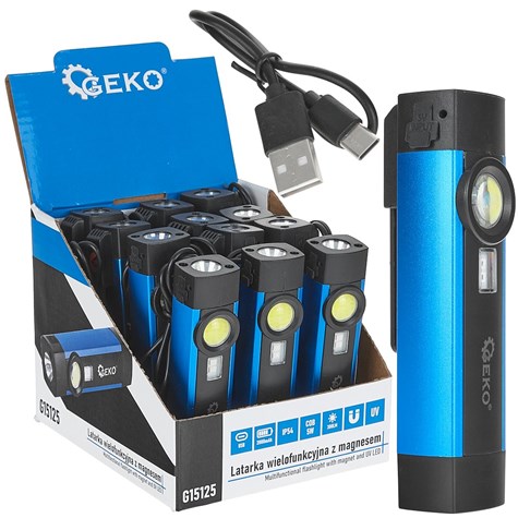 Latarka wielofunkcyjna z magnesem + UV LED COB 5W 2000mAh 300lm IP54 – kartonik wystawowy (12/96)