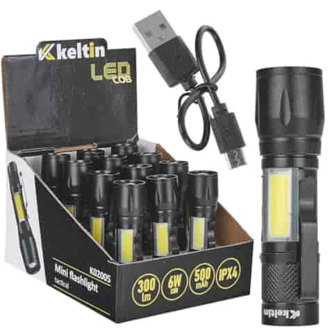 Mini tactical flashlight LED COB 10W 500mAh 500lm IPX5 – display box