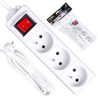 White extension cord with switch 3 sockets 5m