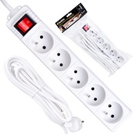 White extension cord with switch 5 sockets 5m