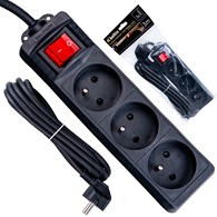 Black extension cord with switch 3 sockets 3m