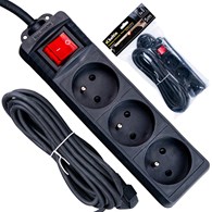 Black extension cord with switch 3 sockets 5m