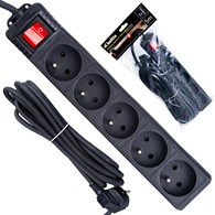 Black extension cord with switch 5 sockets 5m