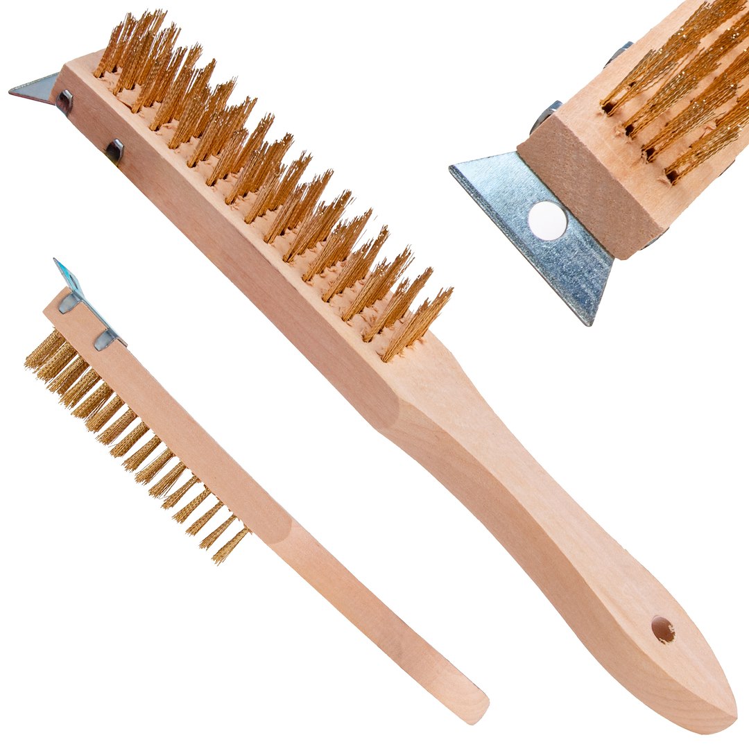 4-row wire brush rust removal with scraper