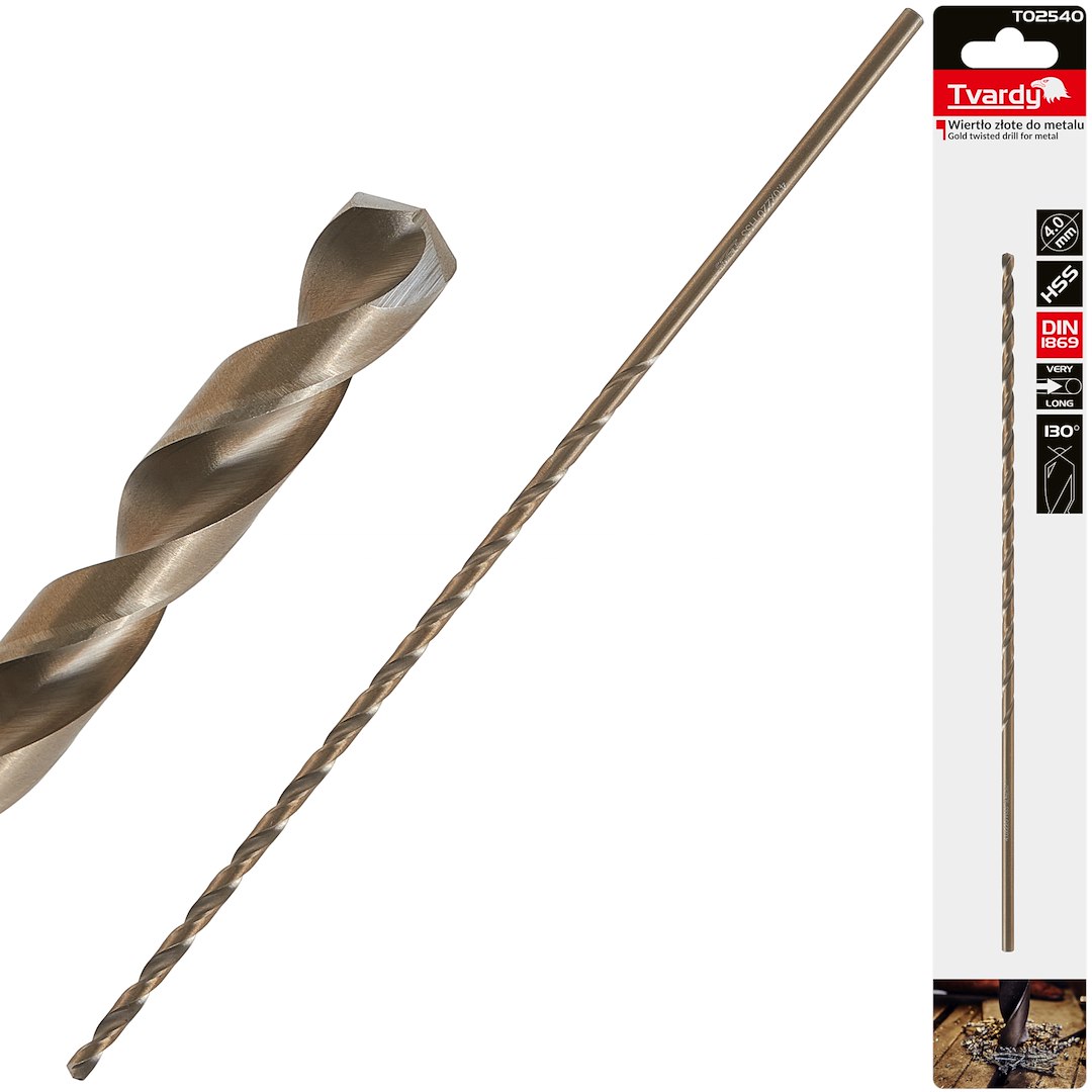 Long HSS DIN1869 4.0 x 220mm gold metal twist drill bit
