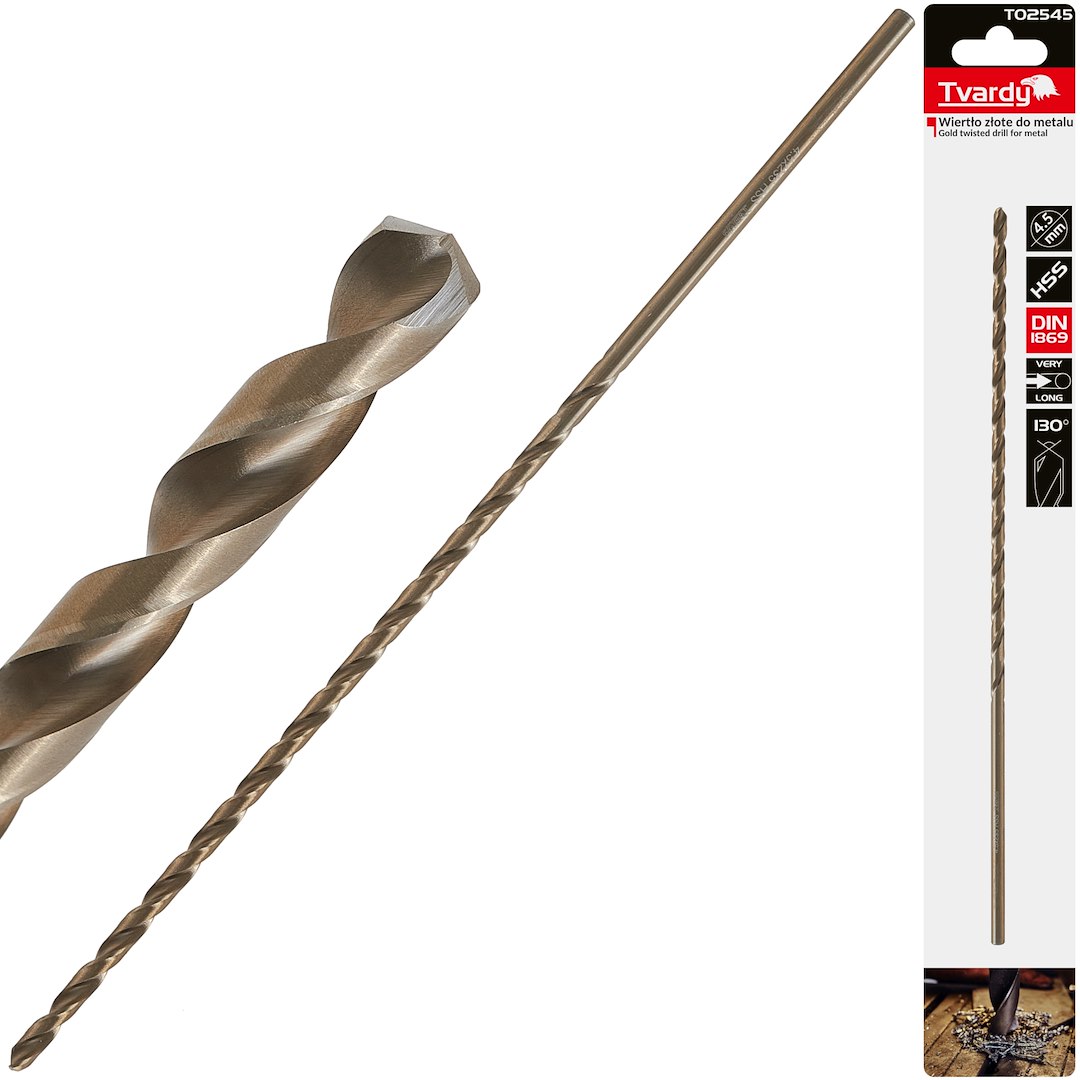 Long HSS DIN1869 4.5 x 235mm gold metal twist drill bit