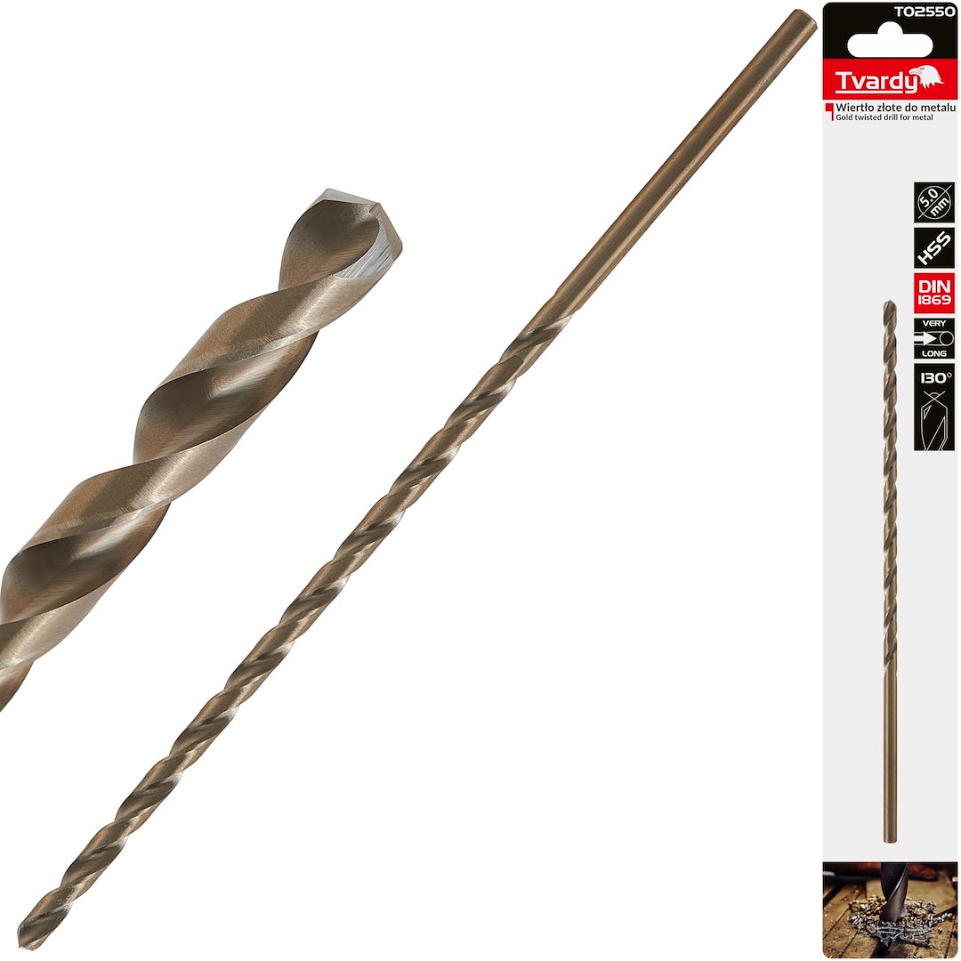 Long HSS DIN1869 5.0 x 195mm gold metal twist drill bit