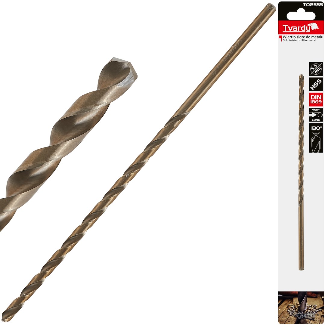 Wiertło złote do metalu długie 5.5 x 205mm HSS DIN1869 (50/100/200)