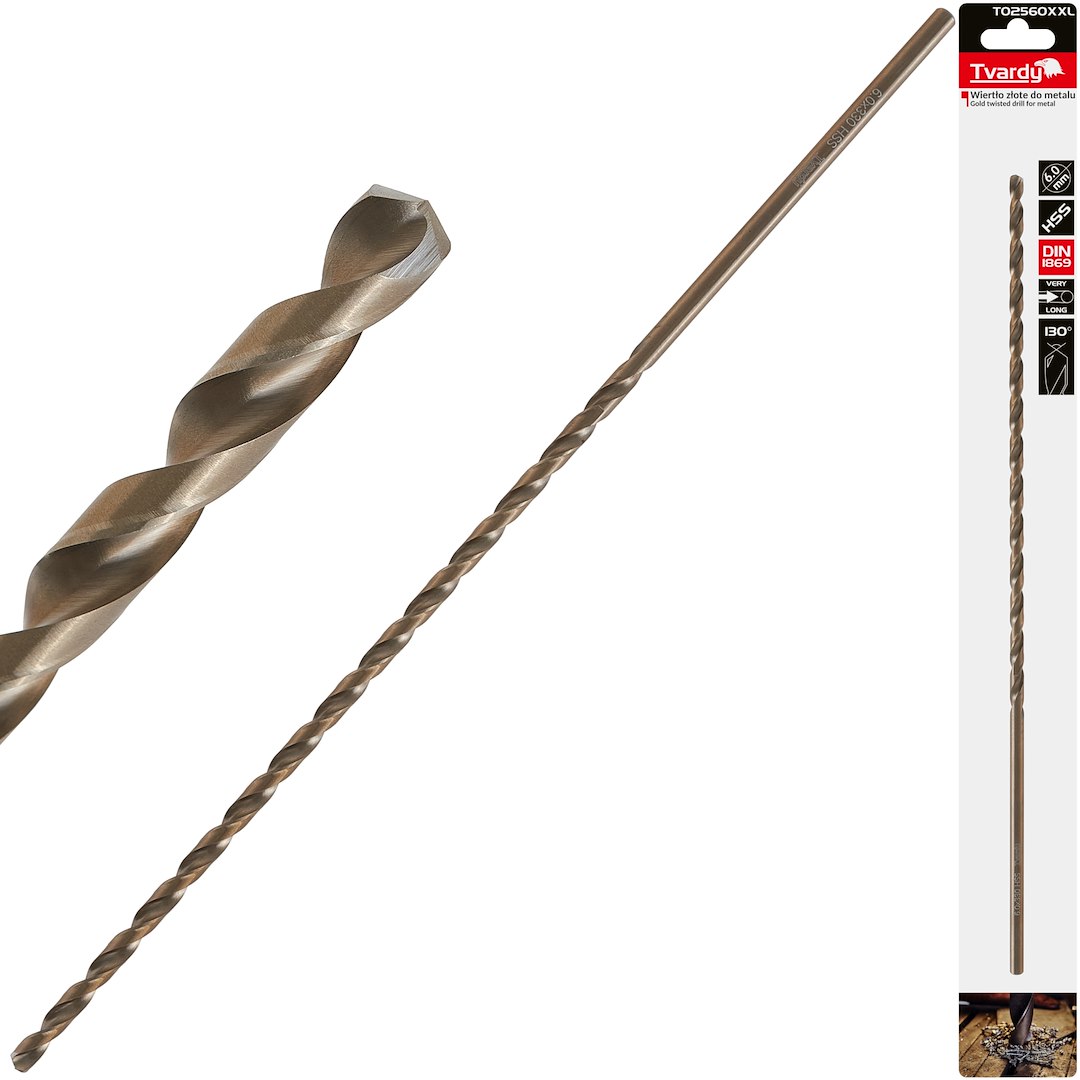 Long HSS DIN1869 6.0 x 330mm gold metal twist drill bit