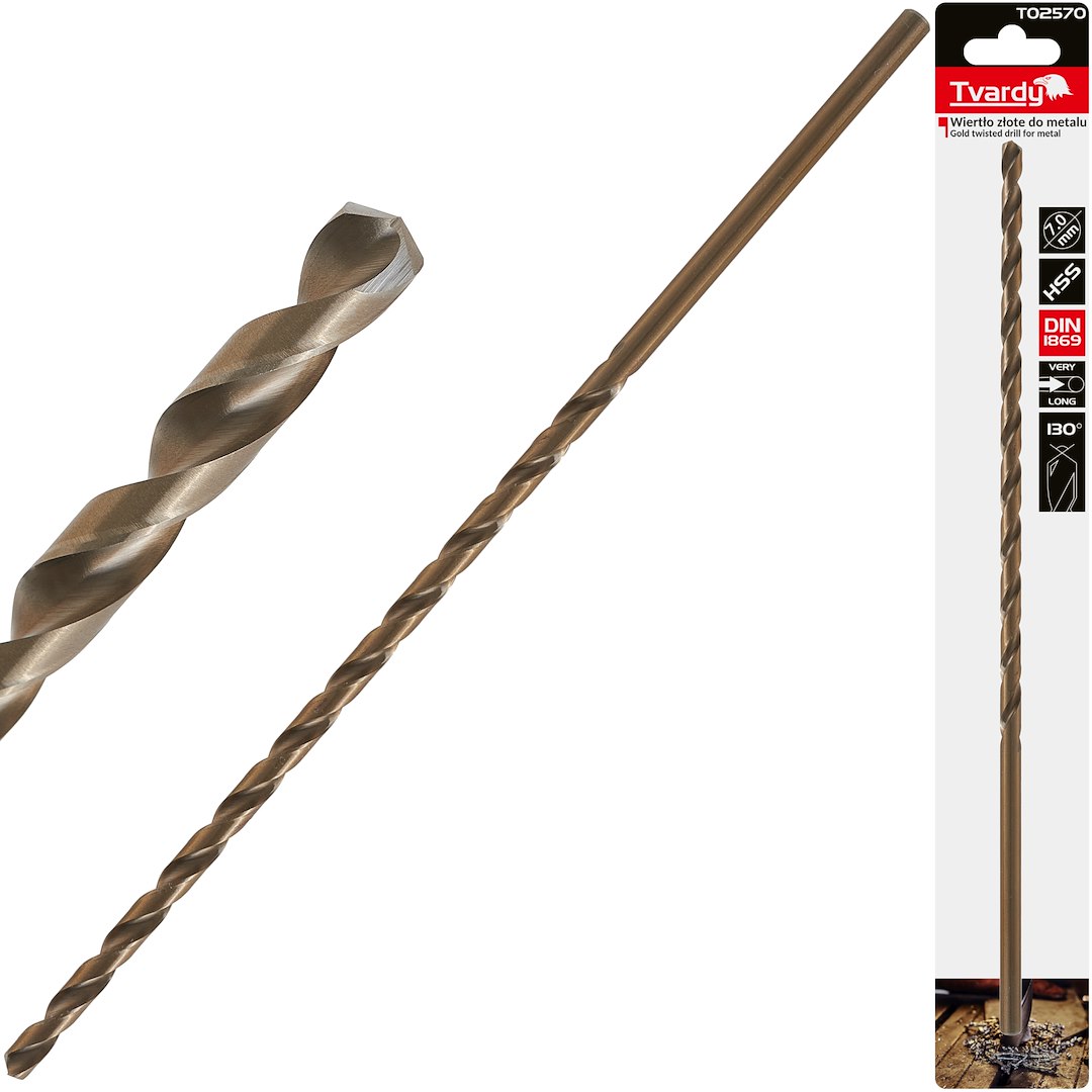 Long HSS DIN1869 7.0 x 290mm gold metal twist drill bit