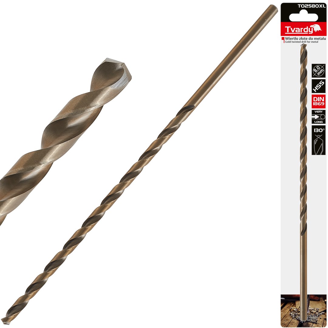 Long HSS DIN1869 8.0 x 305mm gold metal twist drill bit