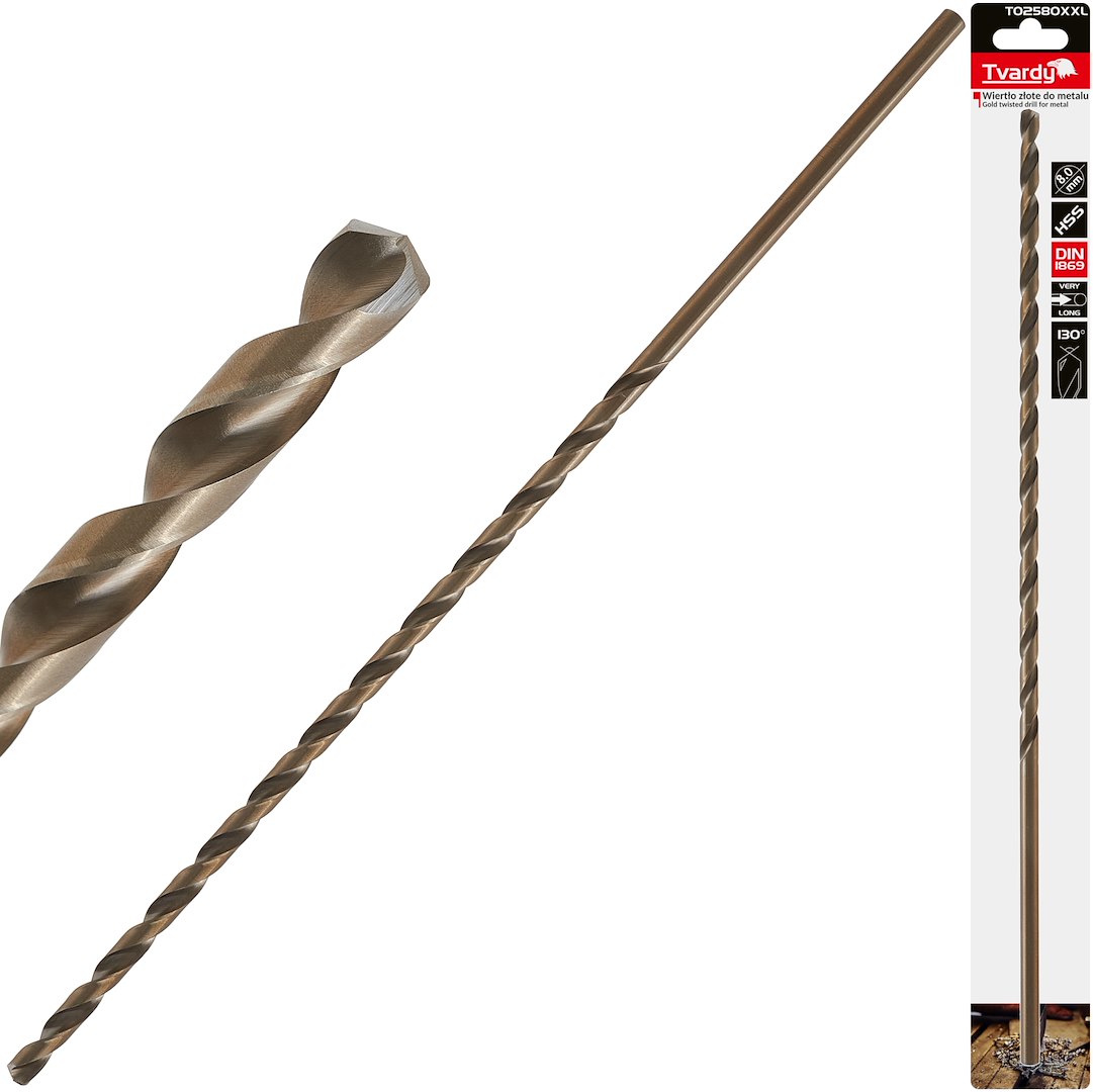 Long HSS DIN1869 8.0 x 390mm gold metal twist drill bit