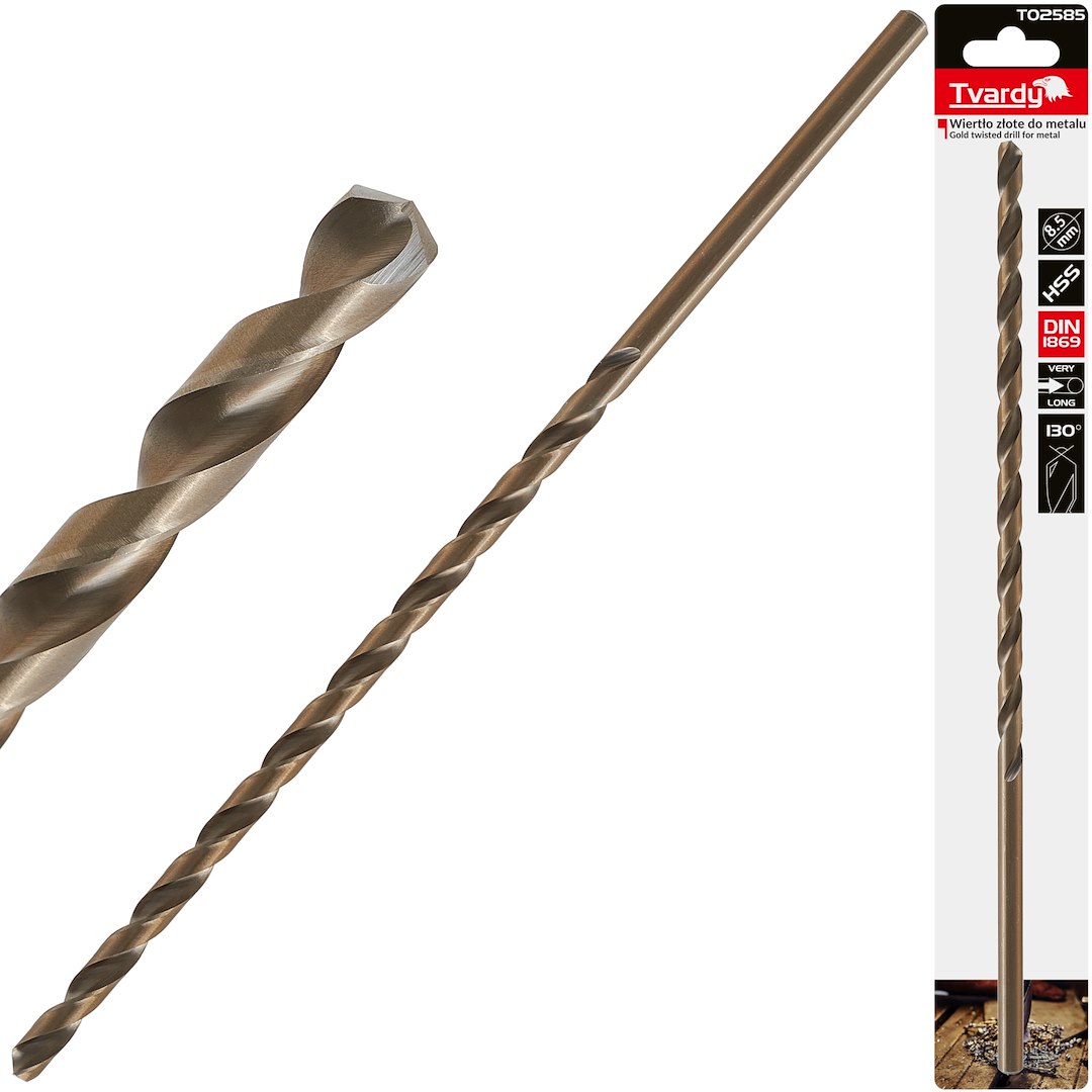 Long HSS DIN1869 8.5 x 305mm gold metal twist drill bit