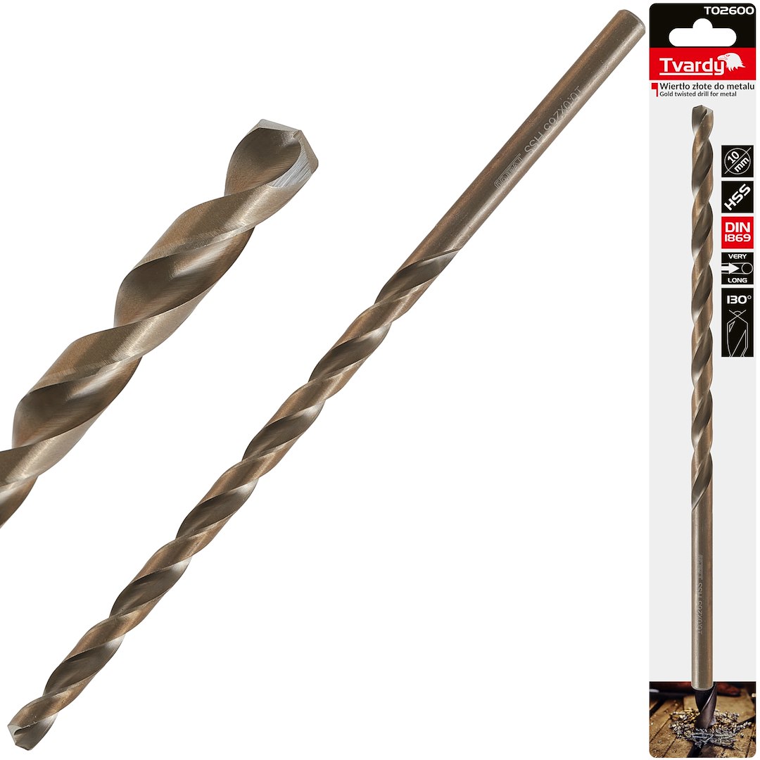 Long HSS DIN1869 10.0 x 265mm gold metal twist drill bit