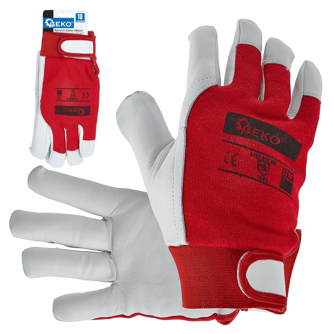 Goat leather winter gloves, elastic cotton back, velcro cuff s.10
