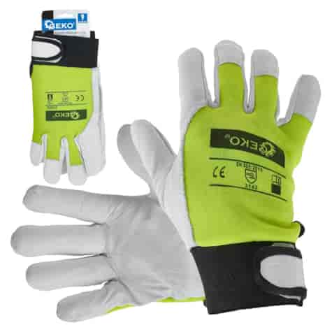 Goat leather yellow gloves, elastic cotton back, velcro cuff s.9