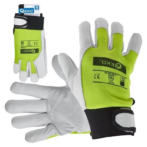 Goat leather yellow gloves, elastic cotton back, velcro cuff s.10